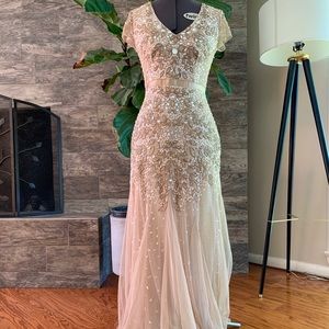 Adrianna Papell Cap Sleeve Lace Sequin Gown